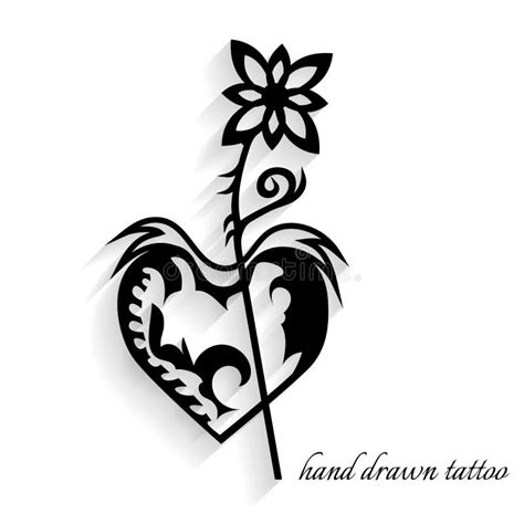 Hand Drawn Tattoo With Shadow Stock Vector Illustration Of Floral