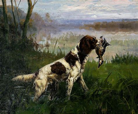 Setter With Duck Percival Leonard Rosseau 1859 1937 Painting By