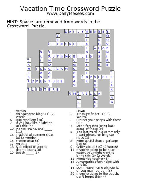 Daily Messes Vacation Crossword Puzzle