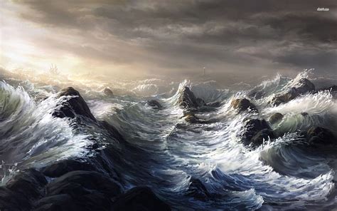 Stormy Ocean Ocean Wave Drawing Ocean Storm Sea Waves Hd Wallpaper