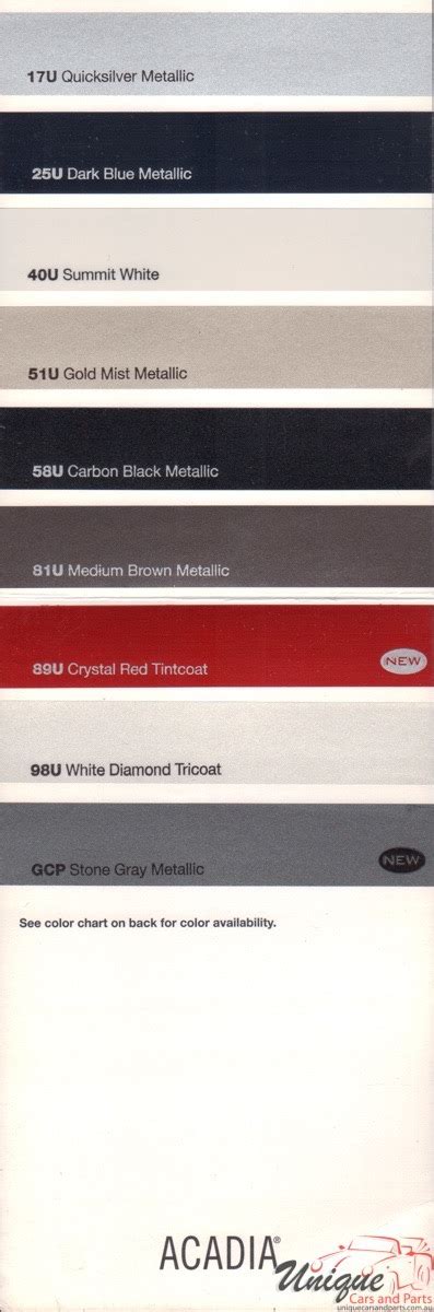 Gmc Paint Chart Color Reference