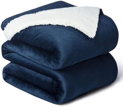 Bedsure Sherpa Fleece Blanket King Size Navy Blue Plush Blanket Fuzzy