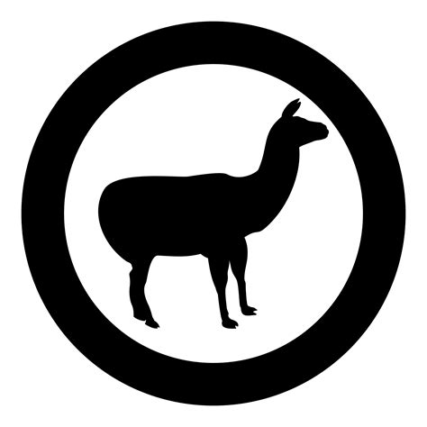 Alpaca Llama Lama Guanaco Silhouette In Circle Round Black Color Vector