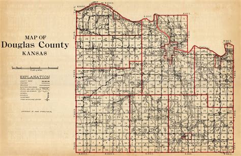 Mcnallys 1923 Map Of Douglas County Kansas Art Source International