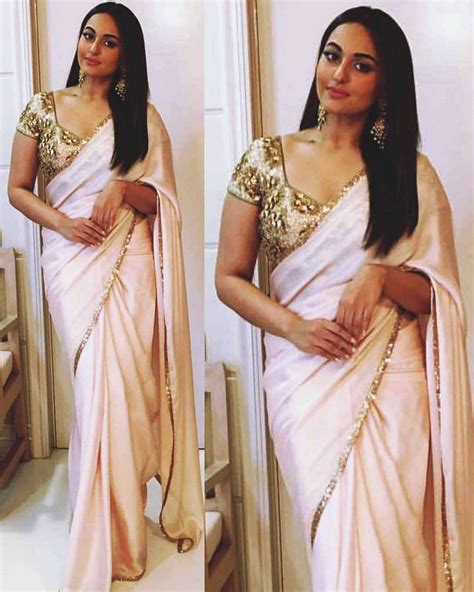 Sonakshi Sinha In Cream Designer Sareesilk Sareeparty Wear Sareeindian Wear Sareesimple