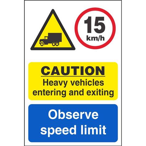 Caution Heavy Vehicles Exiting Observe Speed Limit Multi Message