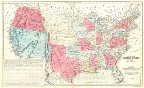 Historic Map 1850 Map Of The United States And Canada Vintage Wall