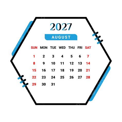 2027 August Month Calendar With Skyblue And Black Geometric Style
