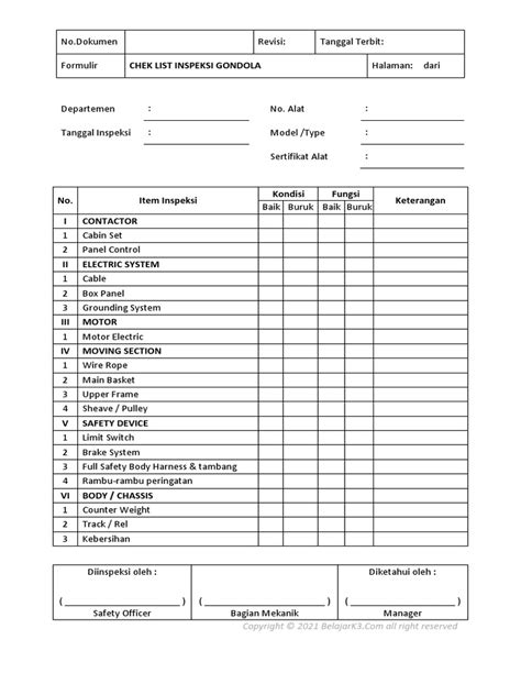 Form Check List Inspeksi Gondola Pdf