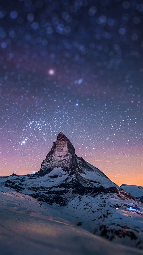 Free Download Wallpaper 3840x2160 Mountain Peak Stars Sky Night Light