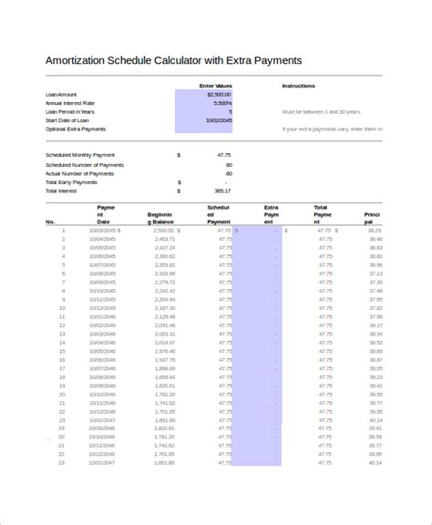 Free 6 Sample Amortization Calculator Templates In Excel