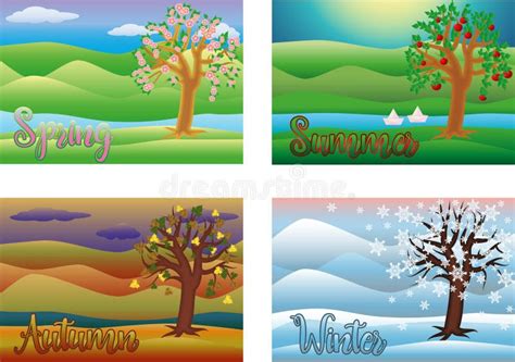 Four Seasons Background Vector Stock Vector Illustration Of Blossom