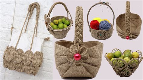 5 Jute Crafts Basket Bags Diy Bags From Jute Rope Youtube