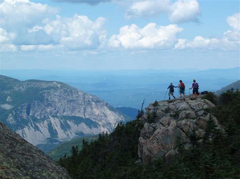 Hikers Head Down Trail Off Mount Liberty Toward Franconia Notch In New