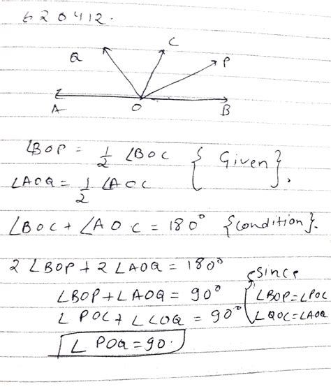 In The Given Figure Op Bisect Boc And Oq Bisect Aoc Then Poq Is Equal To