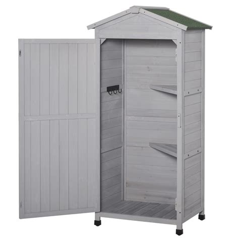 Outsunny Wooden Garden Cabinet 3 Tier Storage Shed 2 Shelves Lockable