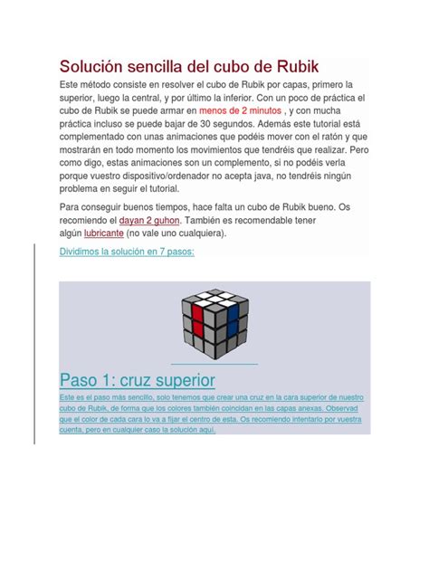 Solución Sencilla Del Cubo De Rubik Pdf Ocio Deportes