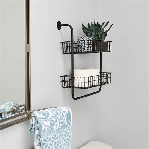 Style Selections Black 2 Tier Steel Wall Mount Bathroom Shelf 188 In