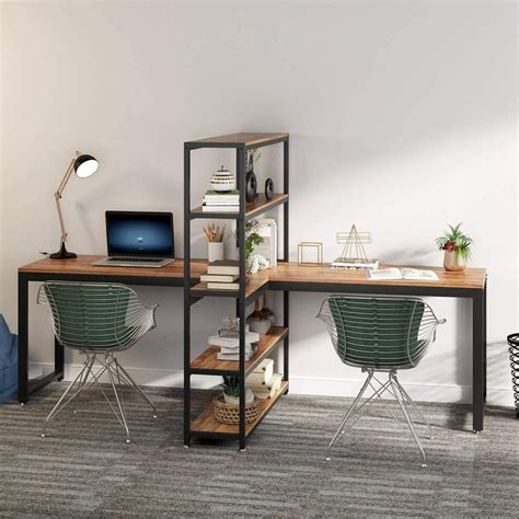Tribesigns Two Person Computer Desk With Bookshelf 90 Double