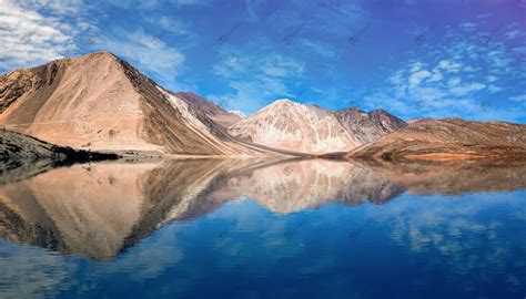 Scenic Pangong Lake At Ladakh With Barren Mountains India Stock Photo