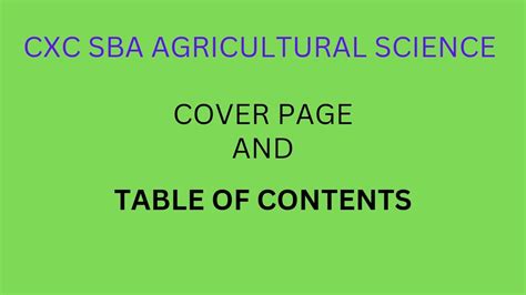 Cxc Sba Cover Page And Table Of Contents Agricultural Science Youtube