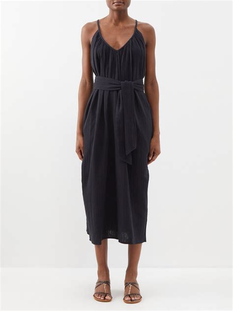 Black Sydney Belted Organic Cotton Midi Dress Mara Hoffman Matchesfashion Au