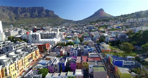Aerial Over Bo Kaap Houses In City Of Cape Town South Africa Stock