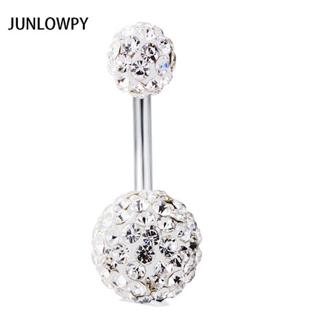 Junlowpy Belly Piercing Rings Surgical Steel 14g Crystal Disco Ball Bell Button Ring Navel