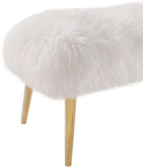 26w x 27.8d x 32.7h Churra White Sheepskin Bench with Gold Legs - TOV Furniture | Gold legs, Sheepskin, Craftsman frames