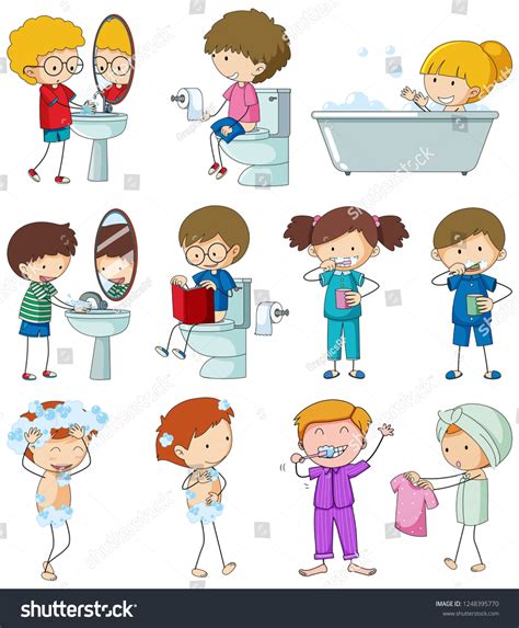 Set Doodle Kid Daily Routine Illustration Stock Vector Royalty Free