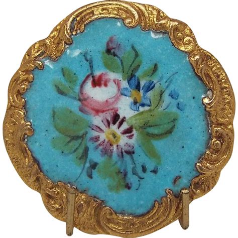 Antique French Enamel Button Em Paris Button Art Floral