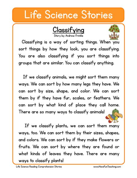 But more often than not. Classifying Life Science Reading Comprehension Worksheet | Have Fun Teaching