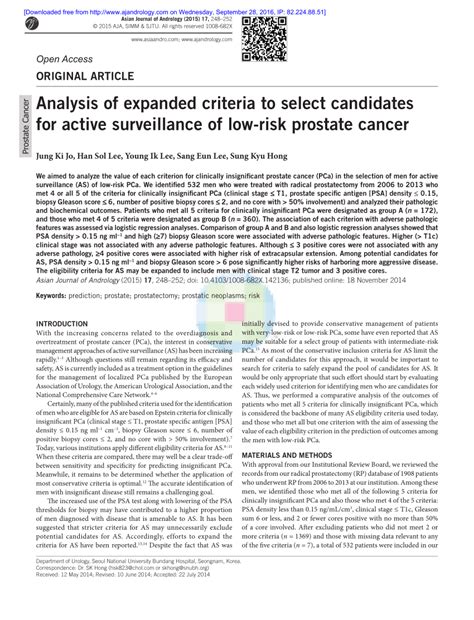 Pdf Analysis Of Expanded Criteria To Select Candidates For Active Surveillance Of Low Risk