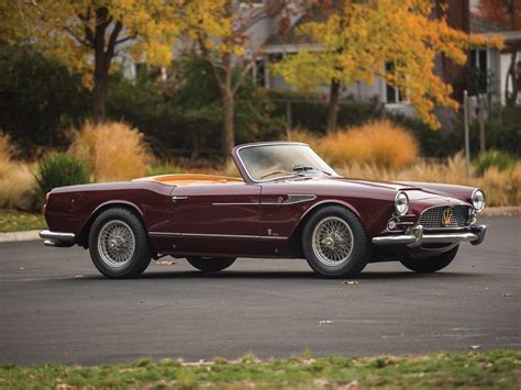 An Old Maroon Sports Car Is Parked On The Street