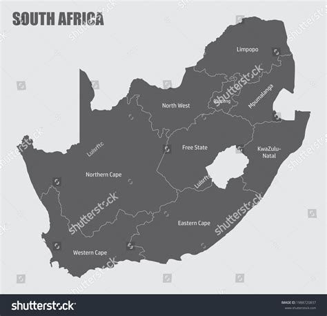 South Africa Administrative Map Divided Provinces Stock Illustration
