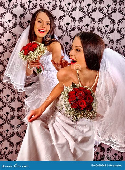 Wedding Lesbians Girl In Bridal Dress Stock Image Image Of Kiss Bouquet 60620265
