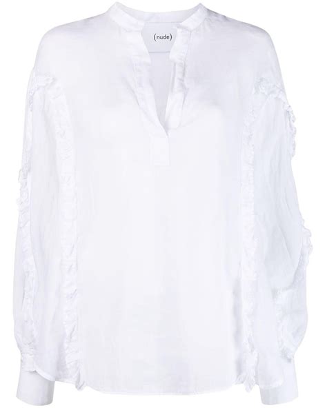 Nude Ruffled Long Sleeve Linen Shirt In White Lyst