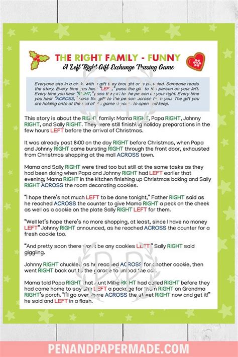 Hilarious Holiday T Exchange Game Printable Left Right Game For