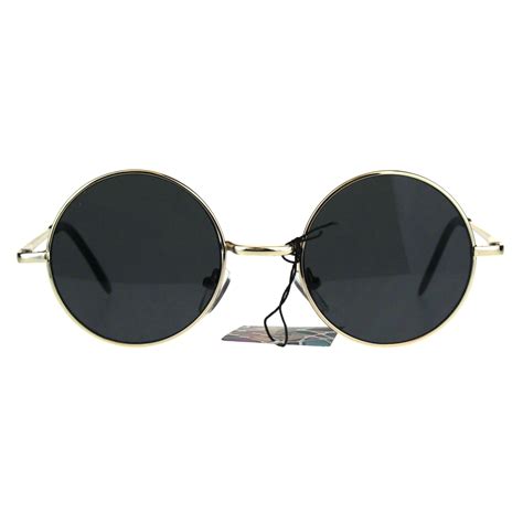 Flat Panel Classic Round Circle Lens Hippie 70s Sunglasses Gold Black