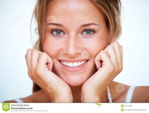 Charming Young Woman With Her Hand On Cheeks Stock Image Image Of