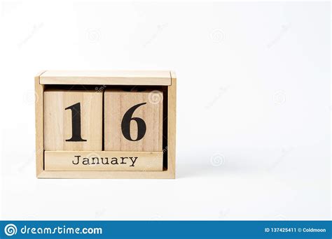 Wooden Calendar January 16 On A White Background Stock Image Image Of