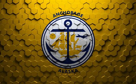 Download Wallpapers Flag Of Anchorage Alaska Honeycomb Art Anchorage