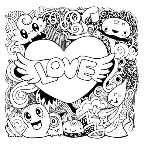 Premium Vector Love Doodle Hand Drawn Heart And Words Love Doodle