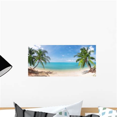 Panoramic Tropical Beach With Wall Mural By Wallmonkeys Peel And Stick