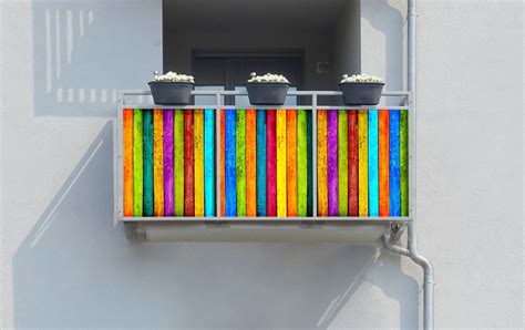 Balkon Sichtschutz Windschutz Meterware Nach Maß Buntes Holz Bunte Streifen Mit Farbe Und