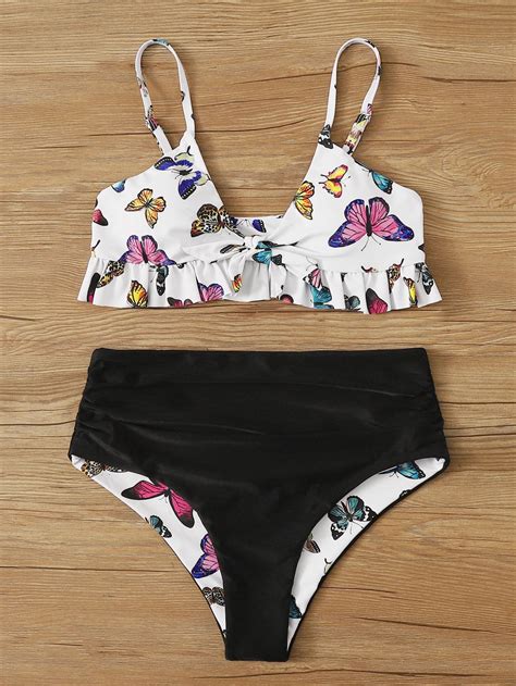 Butterfly Random Print Ruffle Trim Bikini Set Sponsored Sponsored