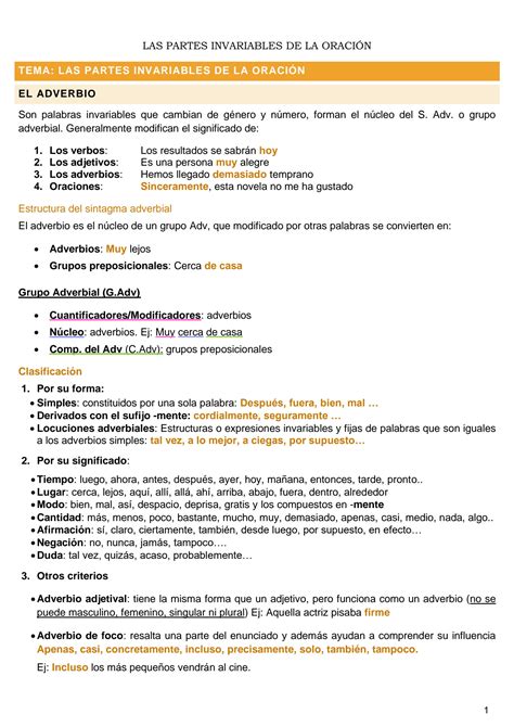 Solution Partes Invariables De La Oraci N Apun Studypool