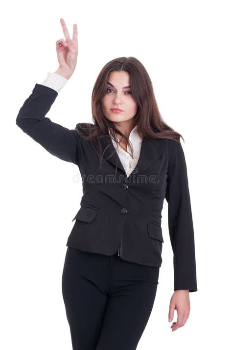 Young And Confident Business Woman Showing Peace Or Victory Gest Stock