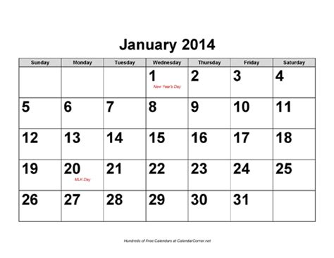 January 2014 Calendar Template Pdf Template