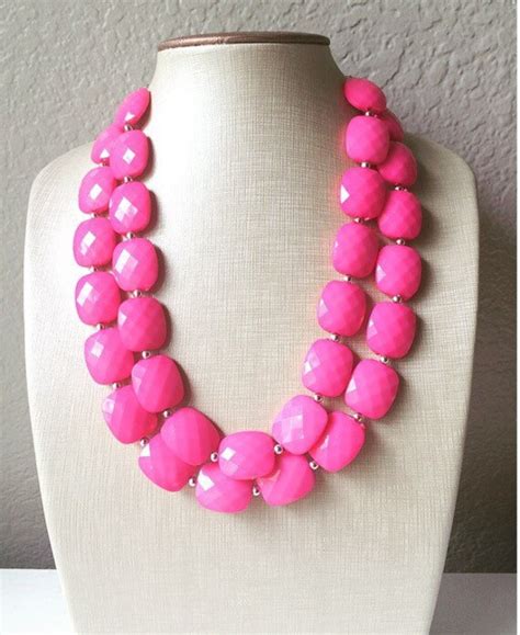 Pink Statement Necklace Chunky Beaded Necklace Pink Jewelry